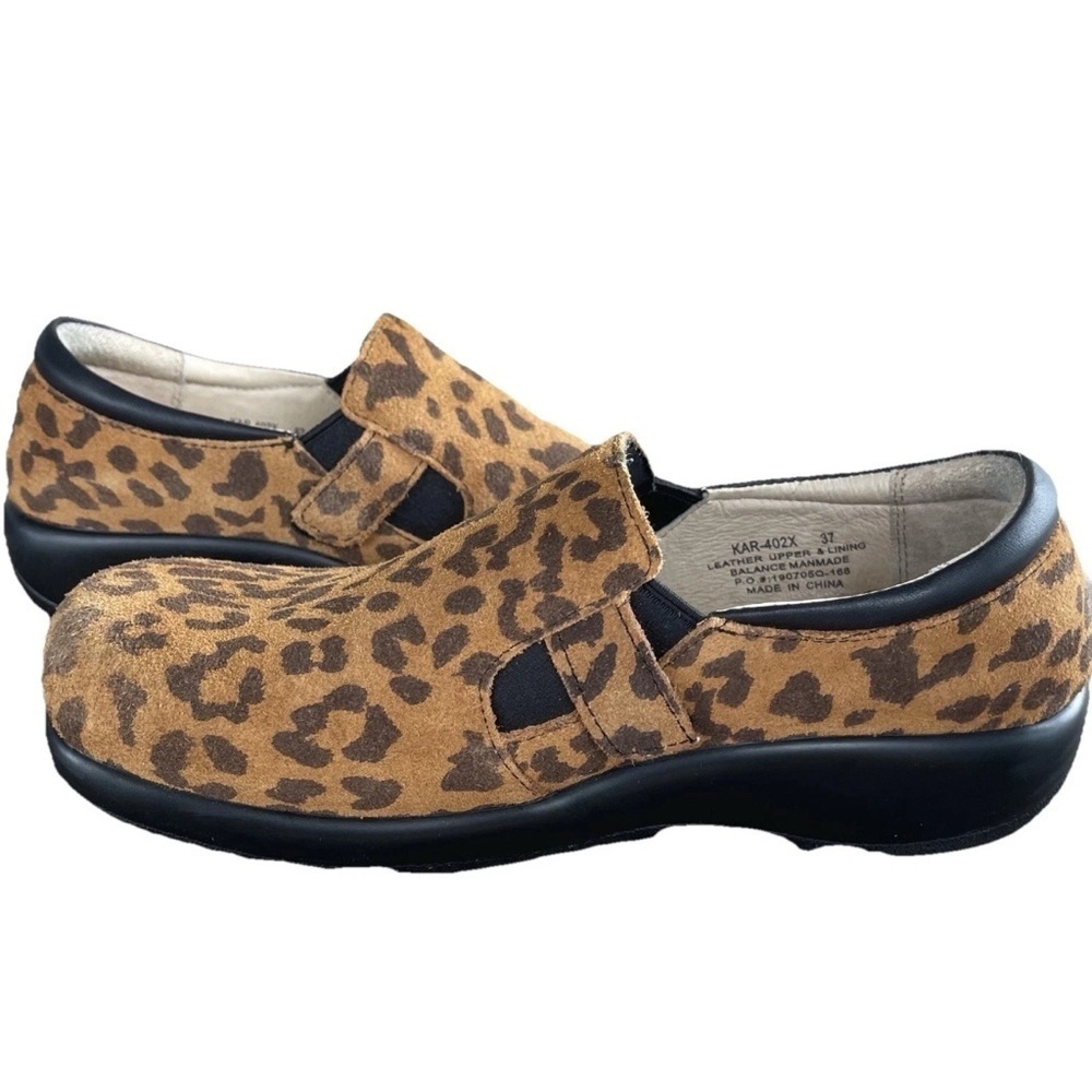 Alegria Kara Leopard Print Clogs Suede Slip On Shoe Mules Double Gore Sz 7-7.5 - Picture 4 of 10